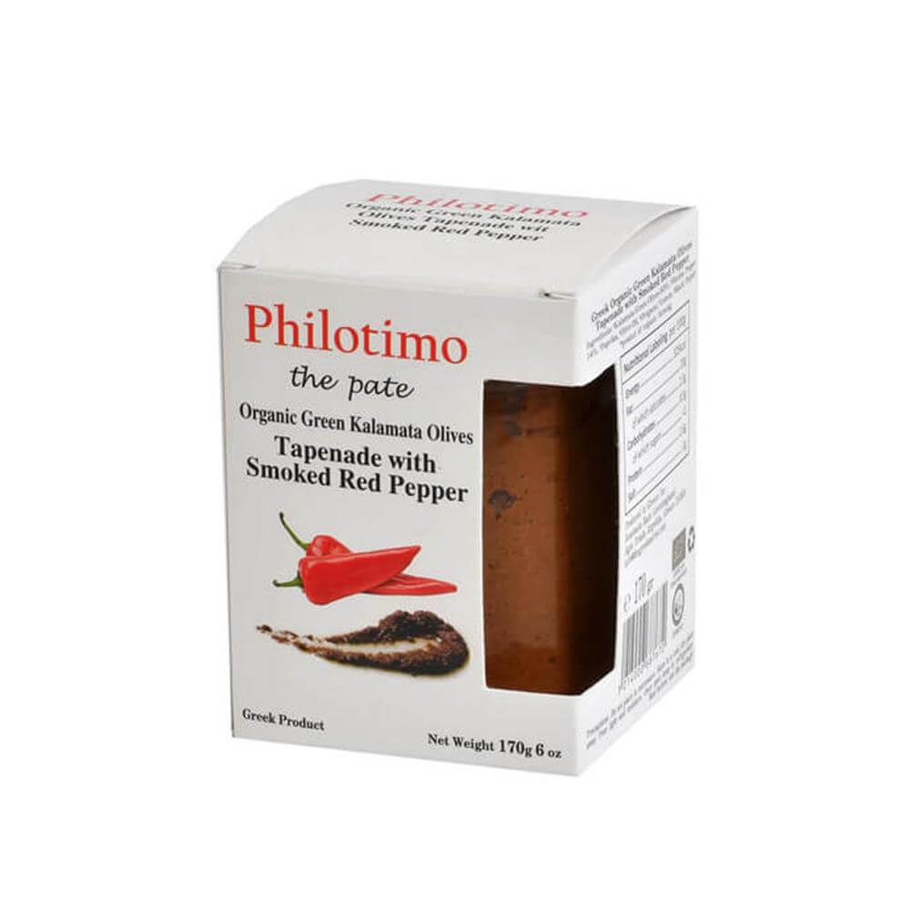 Philotimo Organic Green Kalamata Olives Tapenade with Smoked Red Pepper Pate 170g